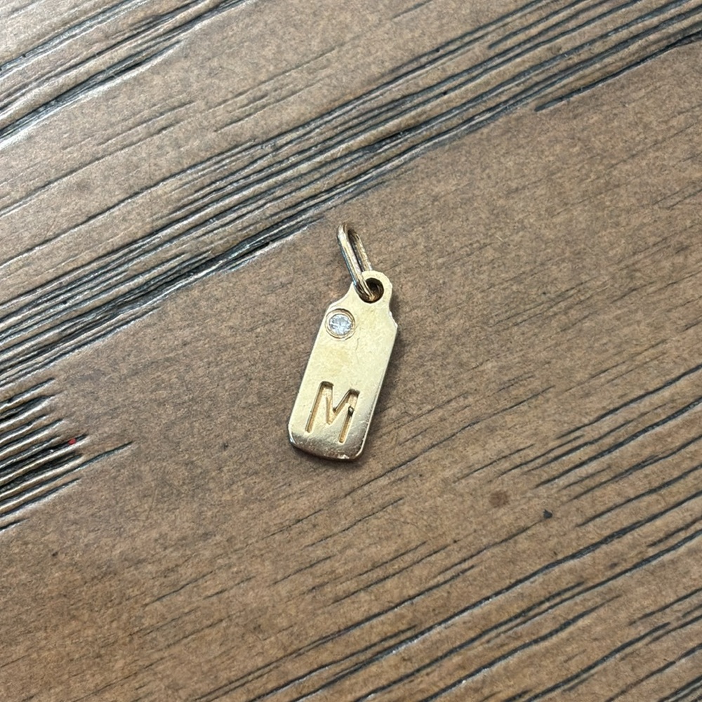 Mini Mini Jewels Diamond Accented Gold 14K Initial Dog Tag Pendant Letter M